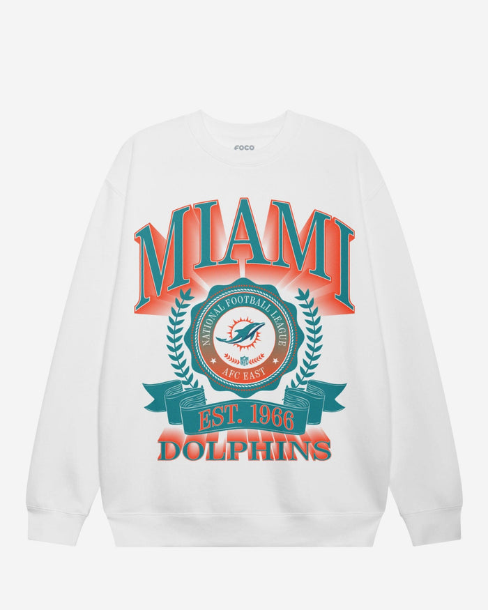 Miami Dolphins Banner Crest Crew Neck Sweatshirt FOCO White S - FOCO.com