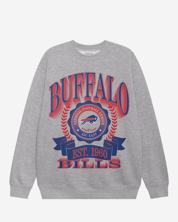 Buffalo Bills Banner Crest Crew Neck Sweatshirt FOCO Athletic Heather S - FOCO.com