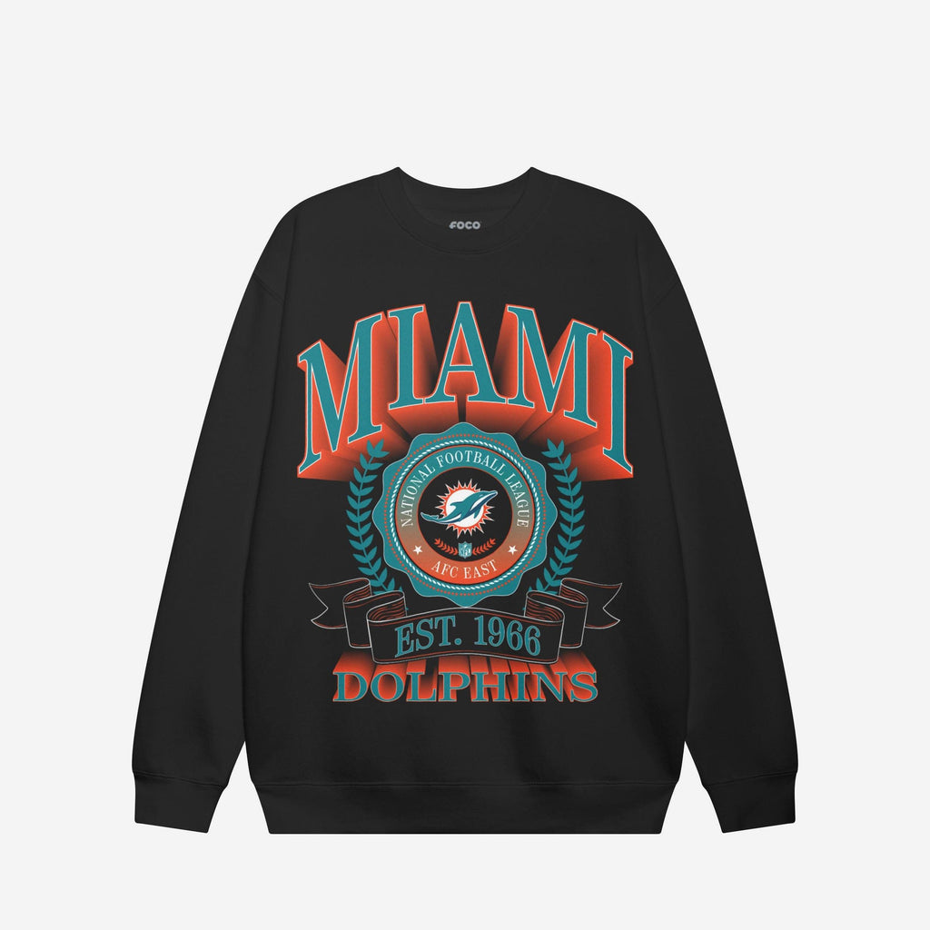 Miami Dolphins Banner Crest Crew Neck Sweatshirt FOCO Black S - FOCO.com