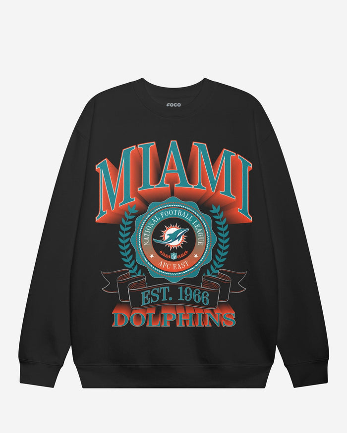 Miami Dolphins Banner Crest Crew Neck Sweatshirt FOCO Black S - FOCO.com