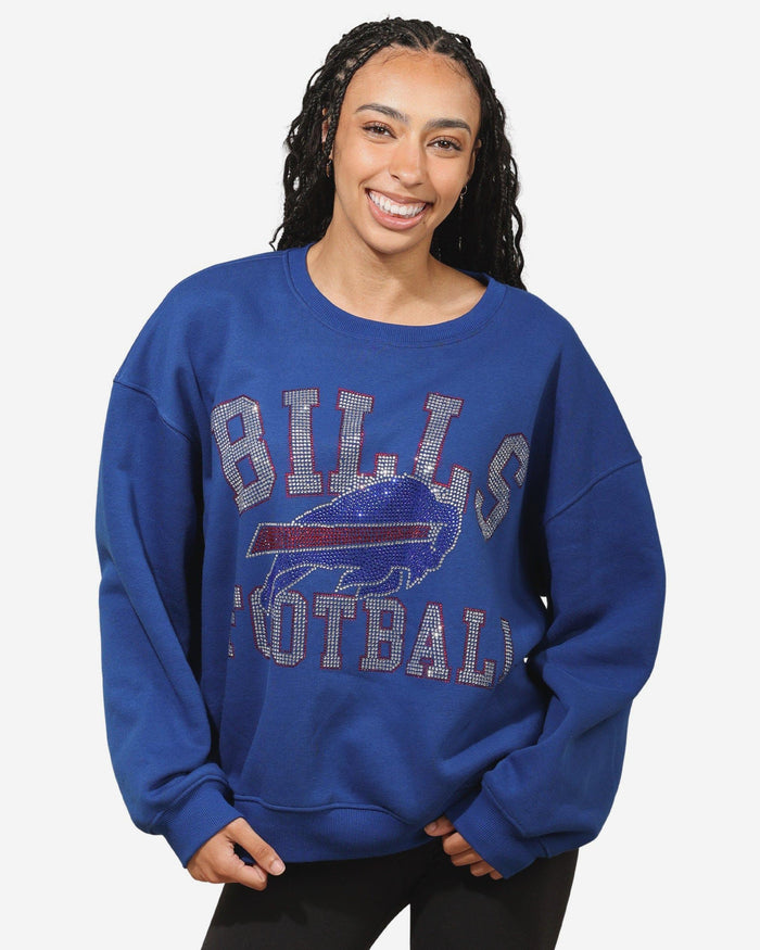 Buffalo Bills Womens Rhinestone Logo Oversized Crew Neck Sweatshirt FOCO S - FOCO.com