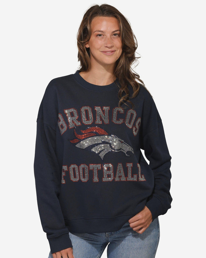 Denver Broncos Womens Rhinestone Logo Oversized Crew Neck Sweatshirt FOCO S - FOCO.com