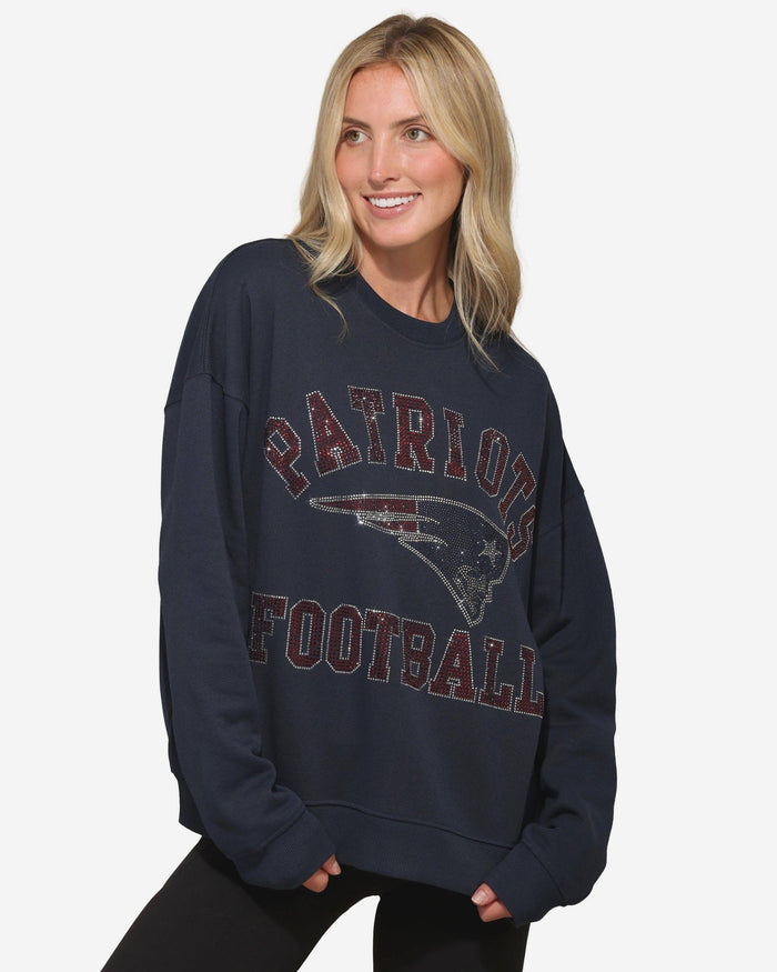 New England Patriots Womens Rhinestone Logo Oversized Crew Neck Sweatshirt FOCO S - FOCO.com