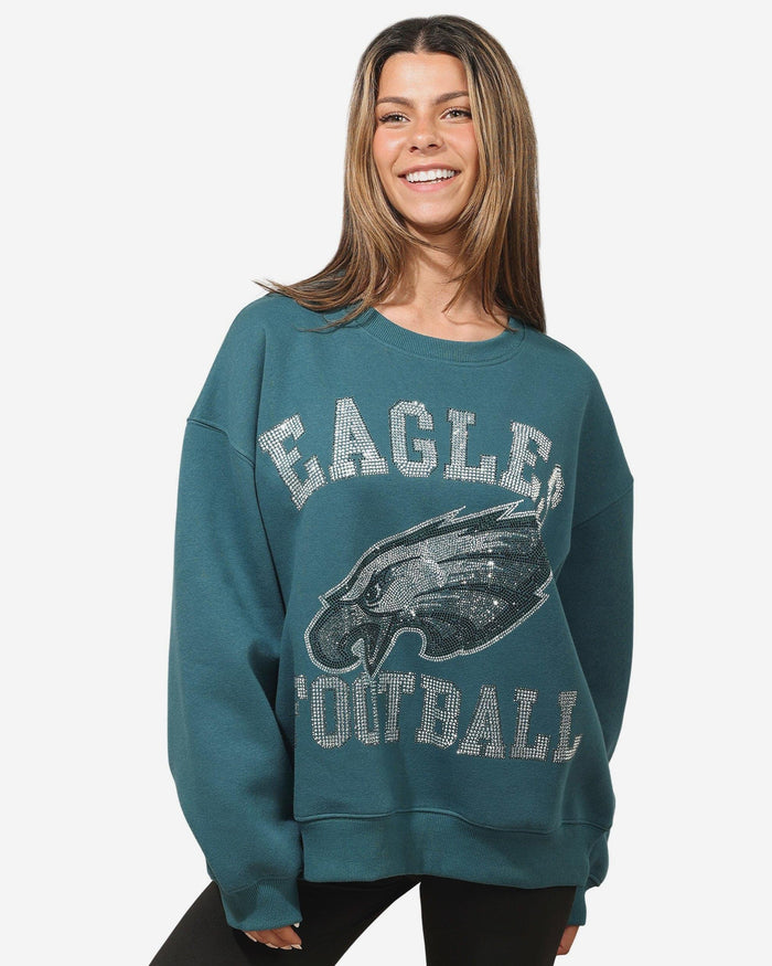 Philadelphia Eagles Womens Rhinestone Logo Oversized Crew Neck Sweatshirt FOCO S - FOCO.com