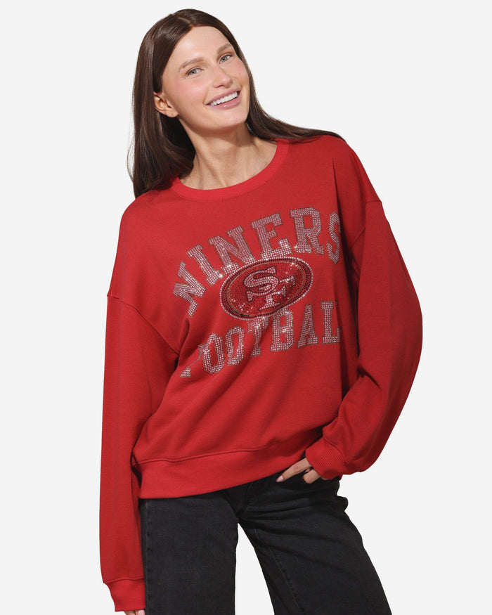 San Francisco 49ers Womens Rhinestone Logo Oversized Crew Neck Sweatshirt FOCO S - FOCO.com