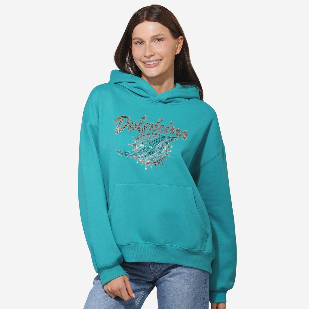 Miami Dolphins Womens Rhinestone Logo Oversized Hoodie FOCO S - FOCO.com
