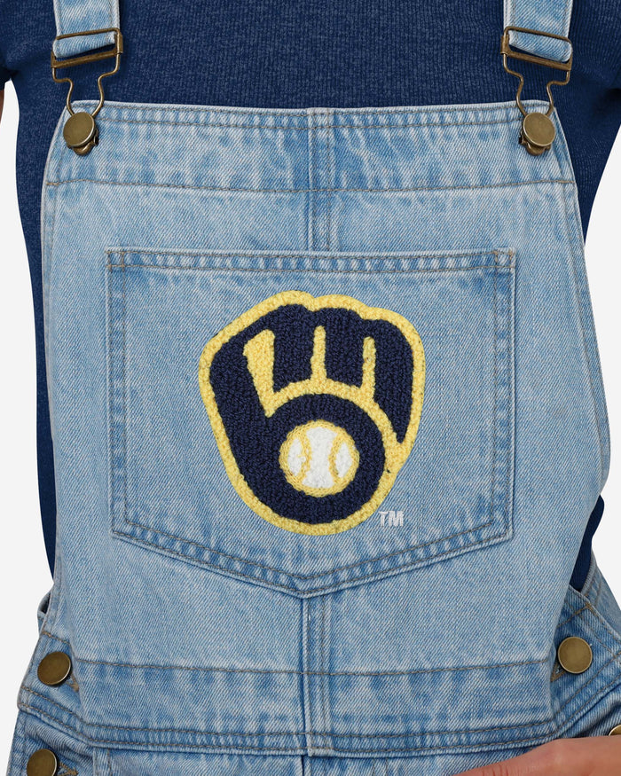 Milwaukee Brewers Womens Big Logo Denim Bib Shortalls FOCO - FOCO.com
