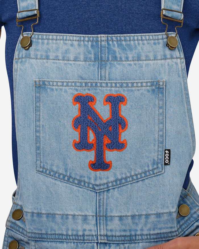 New York Mets Womens Big Logo Denim Bib Shortalls FOCO - FOCO.com