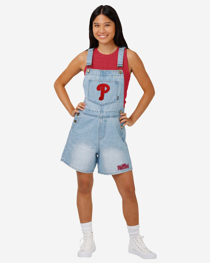 Philadelphia Phillies Womens Big Logo Denim Bib Shortalls FOCO S - FOCO.com