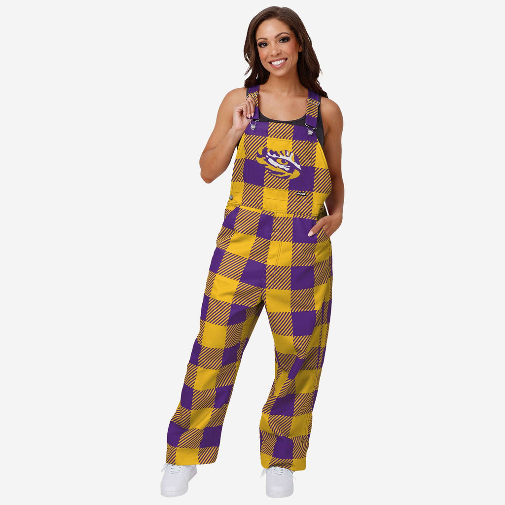 LSU Tigers Womens Plaid Bib Overalls FOCO XS - FOCO.com