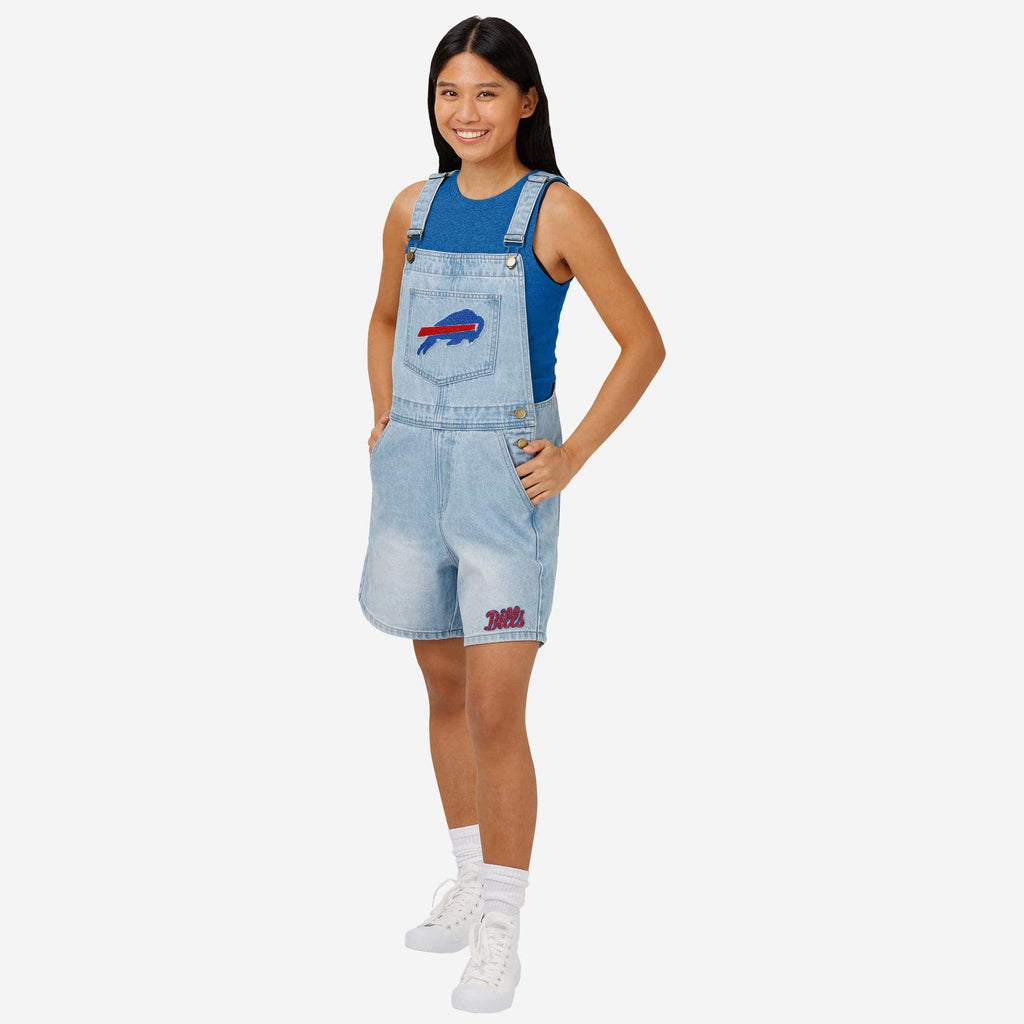 Buffalo Bills Womens Big Logo Denim Bib Shortalls FOCO XS - FOCO.com
