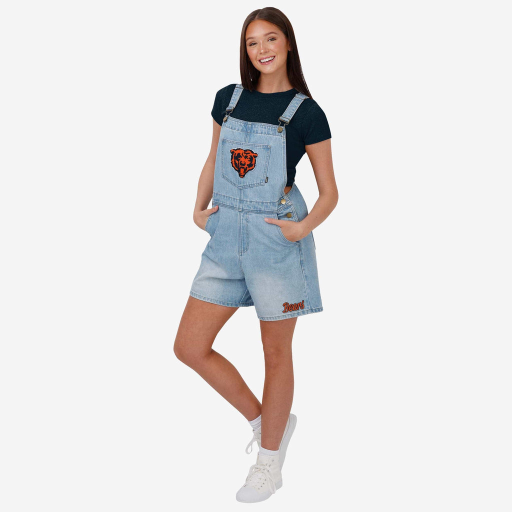 Chicago Bears Womens Big Logo Denim Bib Shortalls FOCO XS - FOCO.com