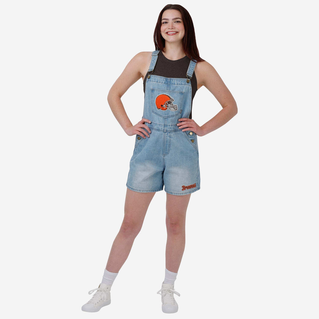Cleveland Browns Womens Big Logo Denim Bib Shortalls FOCO S - FOCO.com