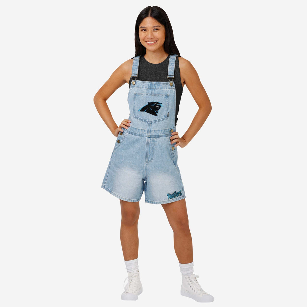 Carolina Panthers Womens Big Logo Denim Bib Shortalls FOCO S - FOCO.com