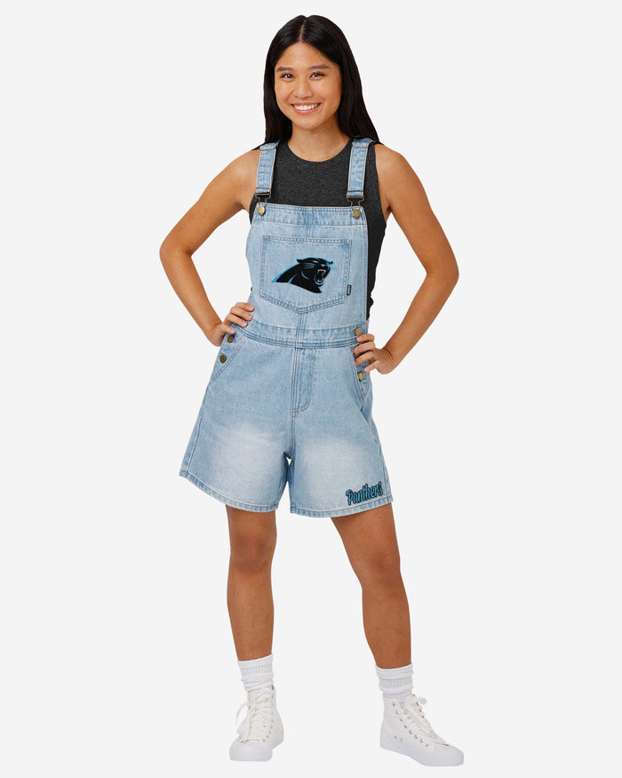 Carolina Panthers Womens Big Logo Denim Bib Shortalls FOCO S - FOCO.com