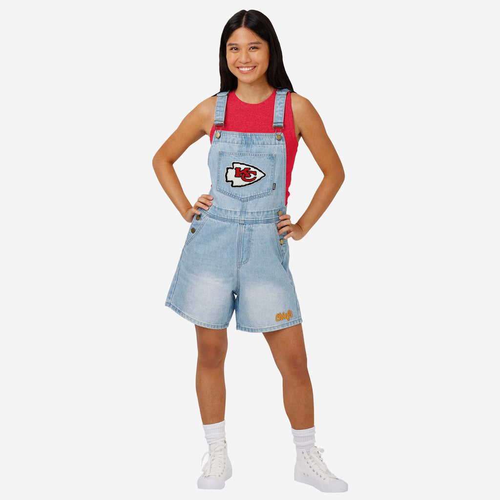 Kansas City Chiefs Womens Big Logo Denim Bib Shortalls FOCO XS - FOCO.com