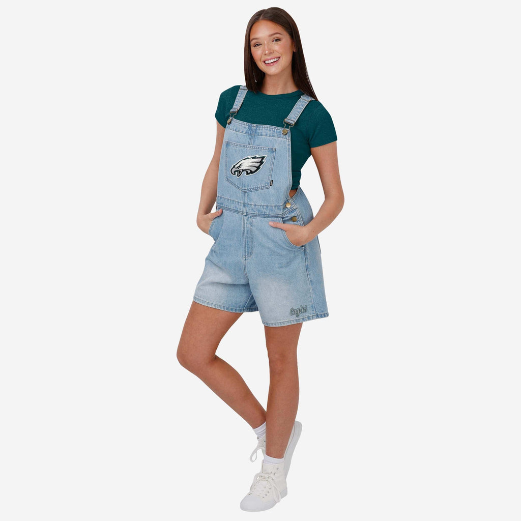 Philadelphia Eagles Womens Big Logo Denim Bib Shortalls FOCO XS - FOCO.com