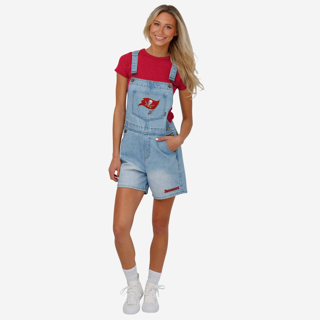 Tampa Bay Buccaneers Womens Big Logo Denim Bib Shortalls FOCO S - FOCO.com