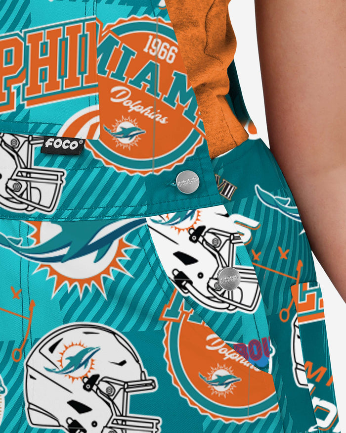 Miami Dolphins Womens Historic Print Bib Overalls FOCO - FOCO.com