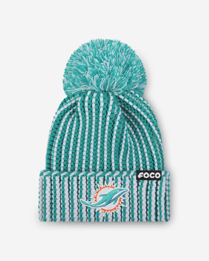 Miami Dolphins Primary Logo Vertical Knit Pom Beanie FOCO - FOCO.com