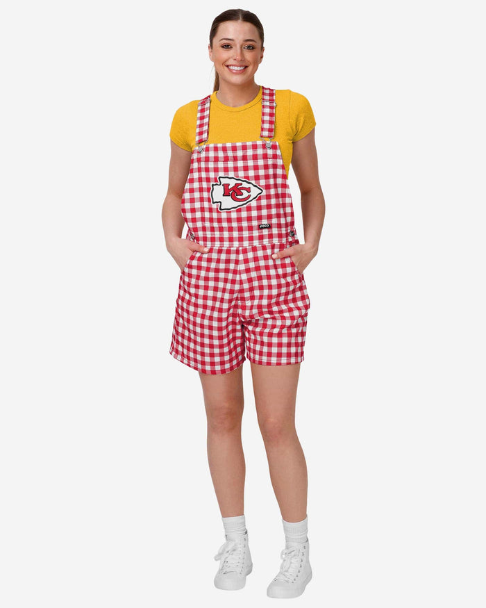 Kansas City Chiefs Womens Gingham Check Bib Shortalls FOCO XS - FOCO.com