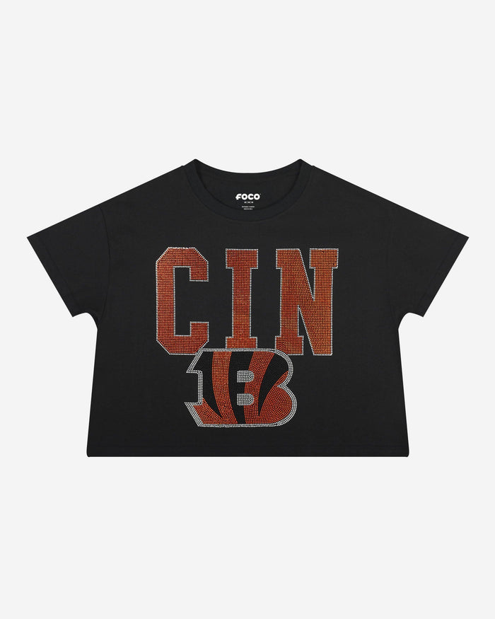 Cincinnati Bengals Womens Rhinestone Logo Crop Top FOCO S - FOCO.com