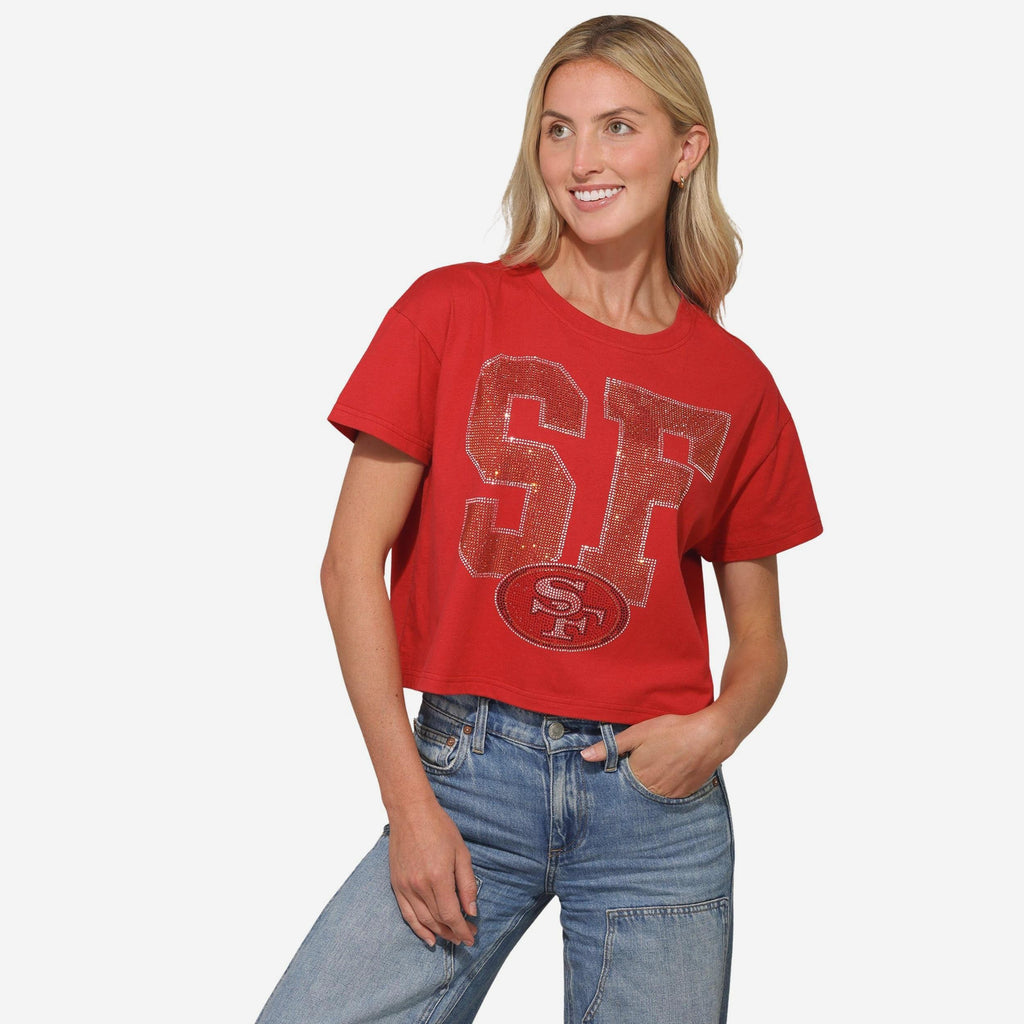San Francisco 49ers Womens Rhinestone Logo Crop Top FOCO S - FOCO.com