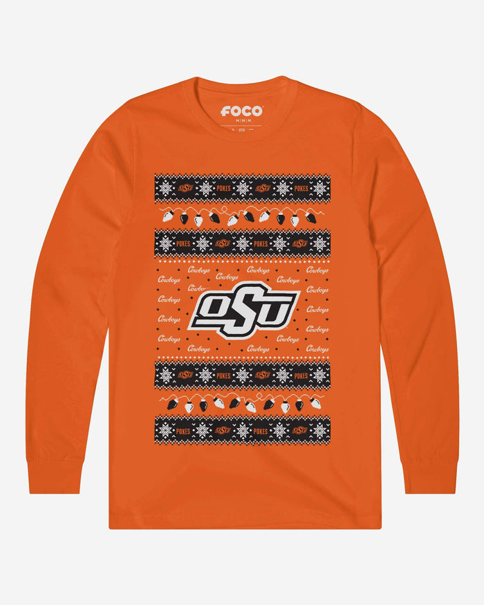 Oklahoma State Cowboys Holiday Lights Sweater Long Sleeve T-Shirt FOCO S - FOCO.com