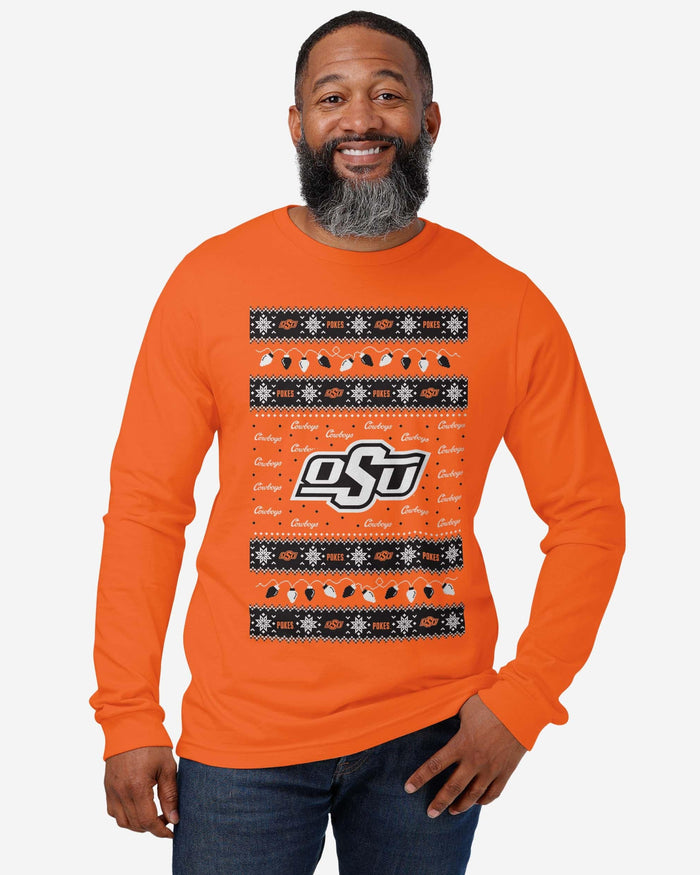 Oklahoma State Cowboys Holiday Lights Sweater Long Sleeve T-Shirt FOCO - FOCO.com