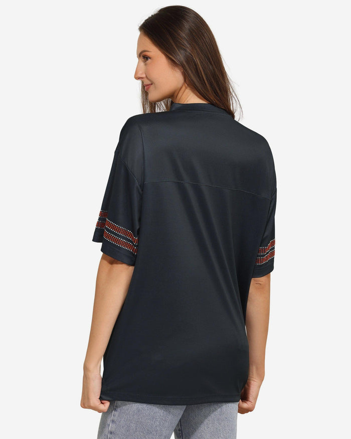 Chicago Bears Womens Rhinestone Logo Oversized V-Neck Mesh T-Shirt FOCO S - FOCO.com