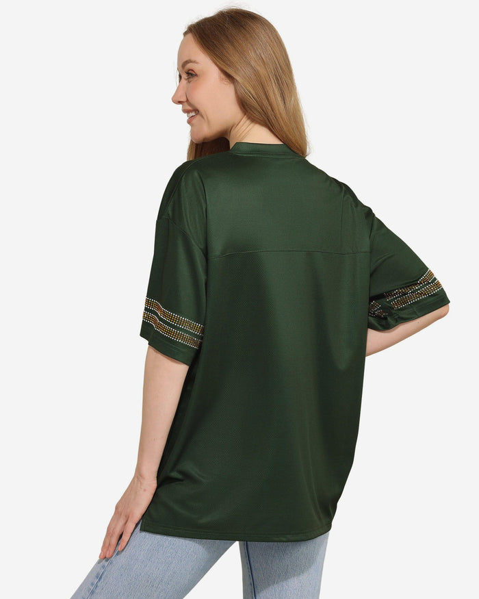 Green Bay Packers Womens Rhinestone Logo Oversized V-Neck Mesh T-Shirt FOCO S - FOCO.com