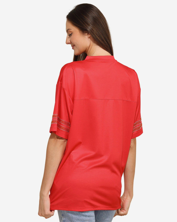 Kansas City Chiefs Womens Rhinestone Logo Oversized V-Neck Mesh T-Shirt FOCO S - FOCO.com