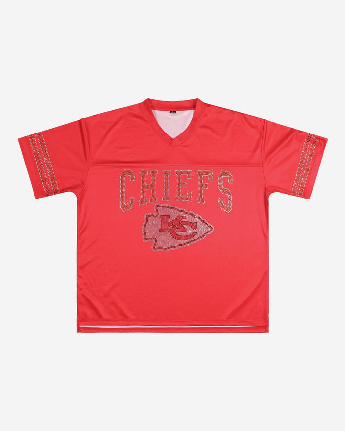 Kansas City Chiefs Womens Rhinestone Logo Oversized V-Neck Mesh T-Shirt FOCO S - FOCO.com