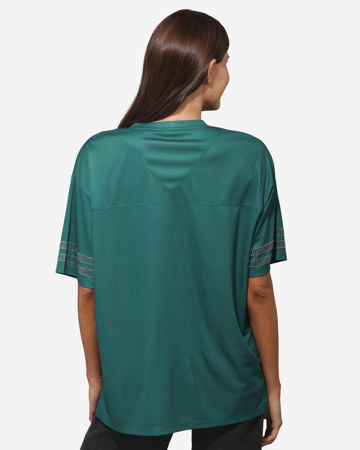 Philadelphia Eagles Womens Rhinestone Logo Oversized V-Neck Mesh T-Shirt FOCO S - FOCO.com