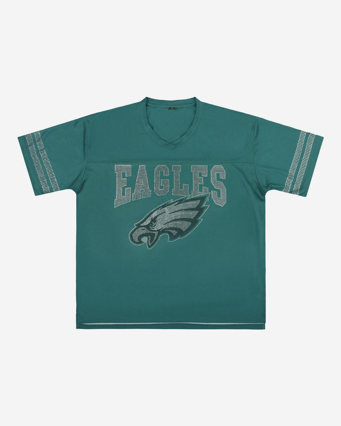 Philadelphia Eagles Womens Rhinestone Logo Oversized V-Neck Mesh T-Shirt FOCO S - FOCO.com