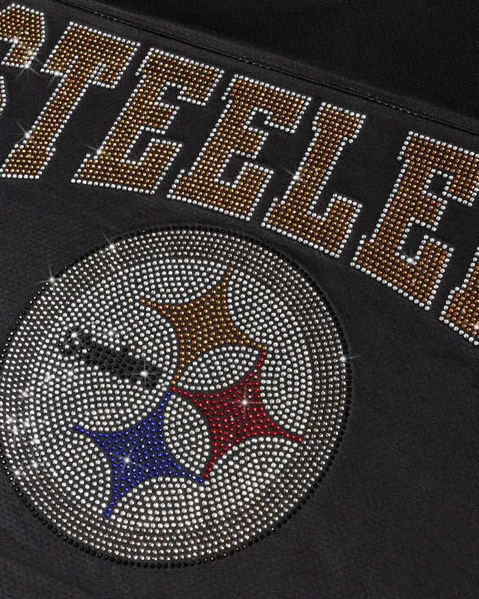 Pittsburgh Steelers Womens Rhinestone Logo Oversized V-Neck Mesh T-Shirt FOCO S - FOCO.com