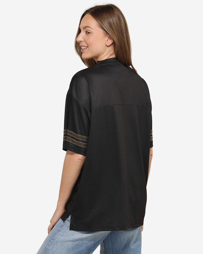 Pittsburgh Steelers Womens Rhinestone Logo Oversized V-Neck Mesh T-Shirt FOCO S - FOCO.com