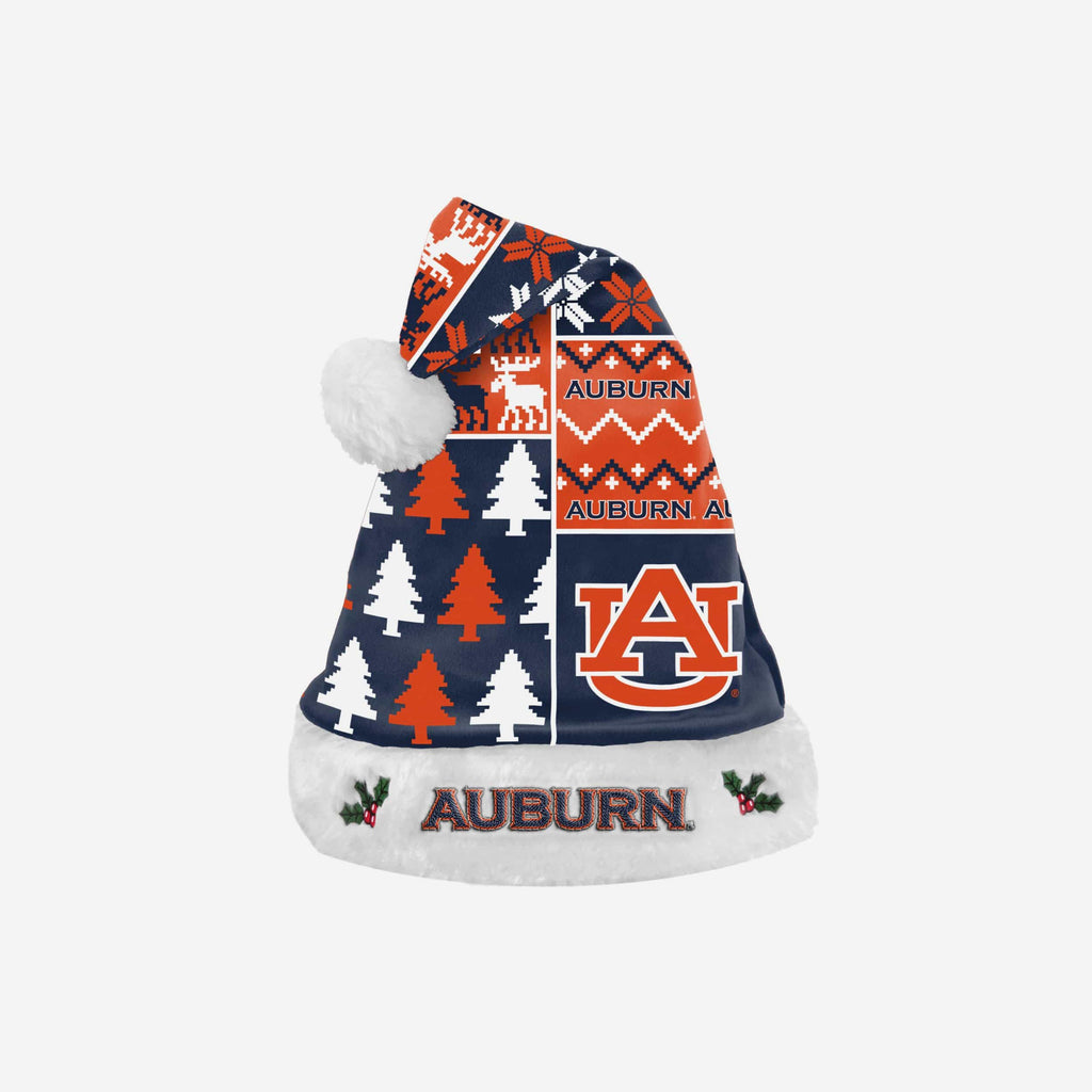 Auburn Tigers Busy Block Family Holiday Santa Hat FOCO - FOCO.com