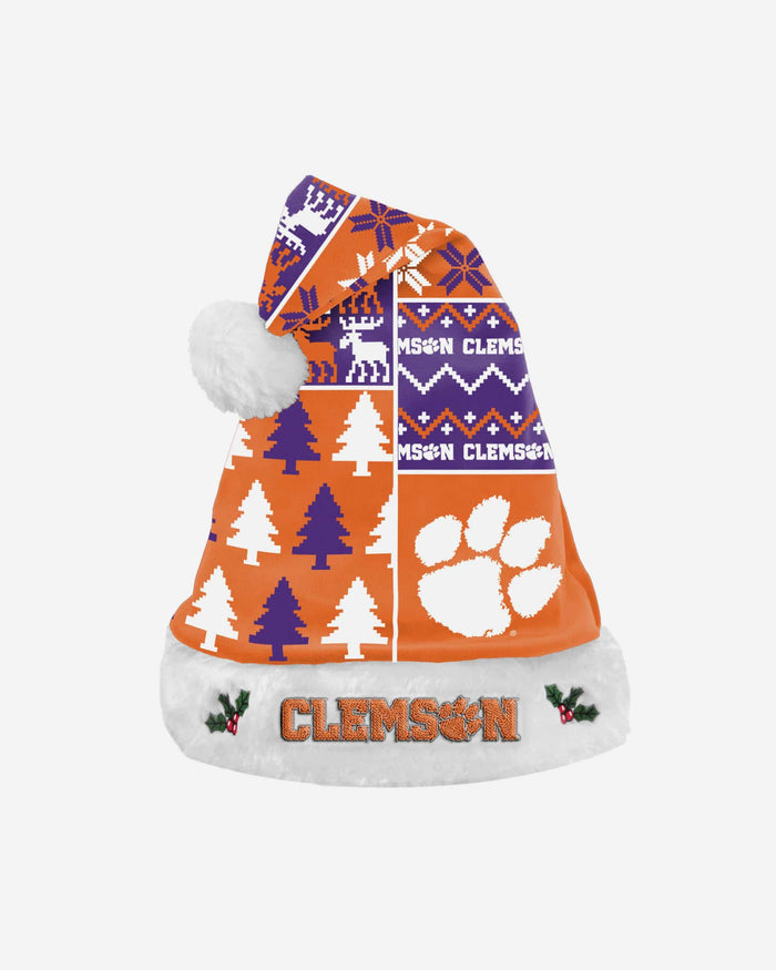 Clemson Tigers Busy Block Family Holiday Santa Hat FOCO - FOCO.com