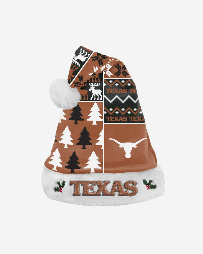 Texas Longhorns Busy Block Family Holiday Santa Hat FOCO - FOCO.com