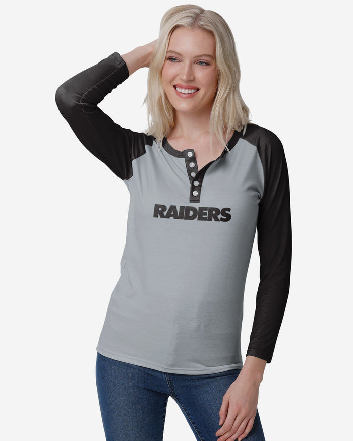 Las Vegas Raiders Womens Big Wordmark Long Sleeve Henley FOCO S - FOCO.com