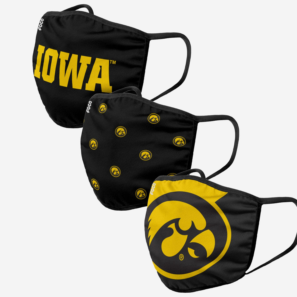 Iowa Hawkeyes 3 Pack Face Cover FOCO - FOCO.com