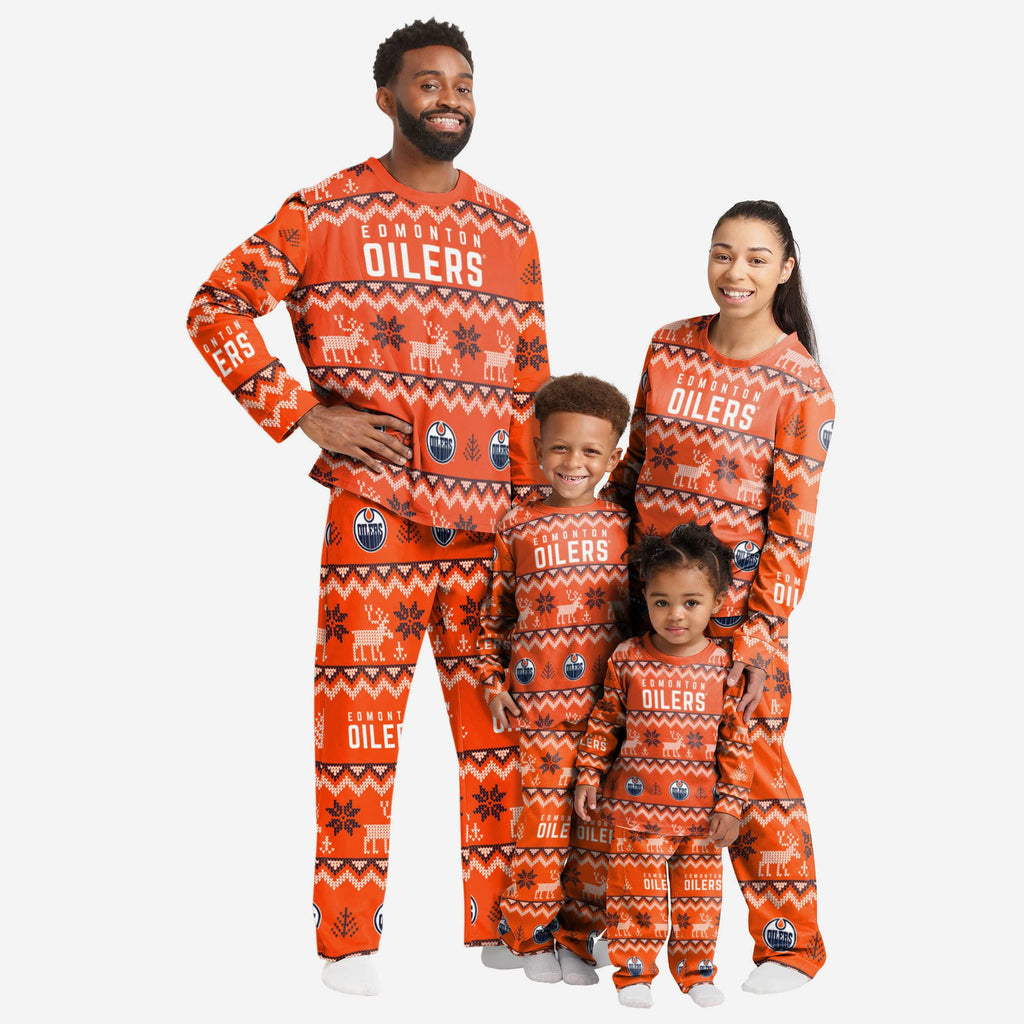 Edmonton Oilers Mens Ugly Pattern Family Holiday Pajamas FOCO