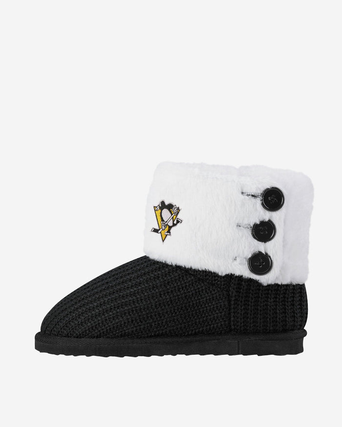 Pittsburgh Penguins Knit High End Button Boot Slipper FOCO - FOCO.com