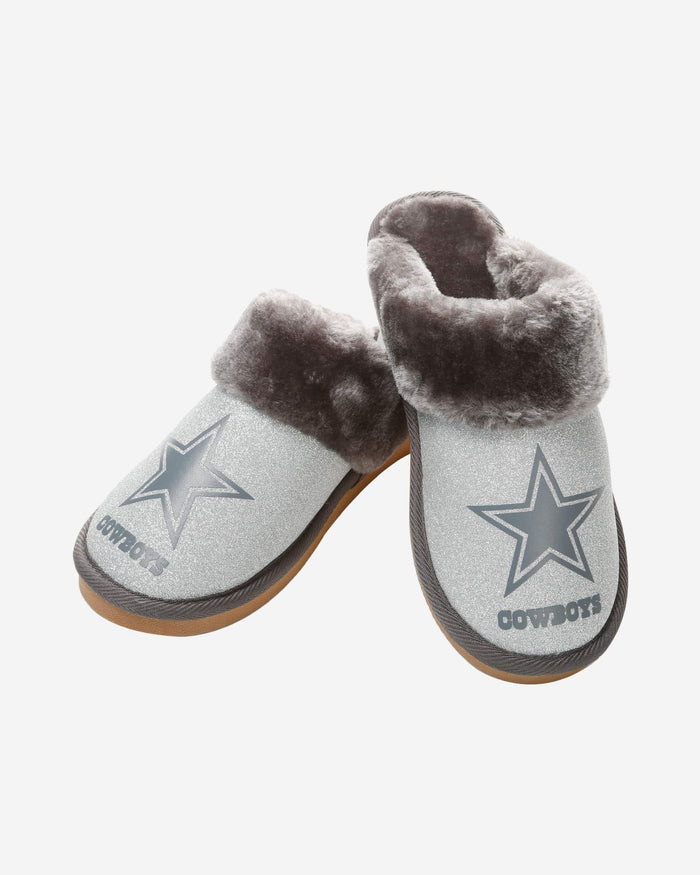Dallas Cowboys Womens Glitter Open Back Fur Moccasin Slipper FOCO - FOCO.com