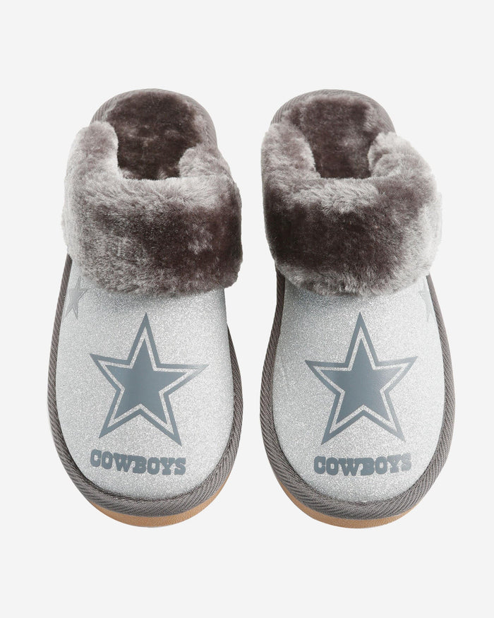 Dallas Cowboys Womens Glitter Open Back Fur Moccasin Slipper FOCO - FOCO.com