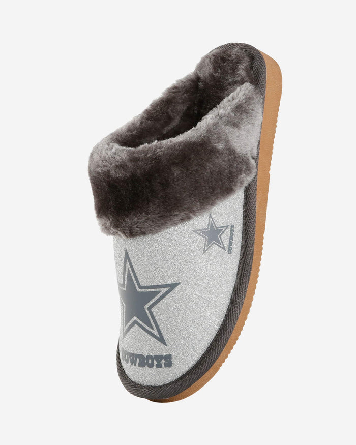 Dallas Cowboys Womens Glitter Open Back Fur Moccasin Slipper FOCO - FOCO.com
