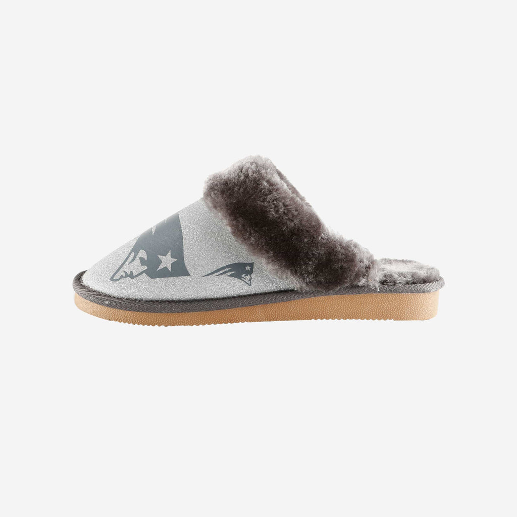 New England Patriots Womens Glitter Open Back Fur Moccasin Slipper FOCO S - FOCO.com