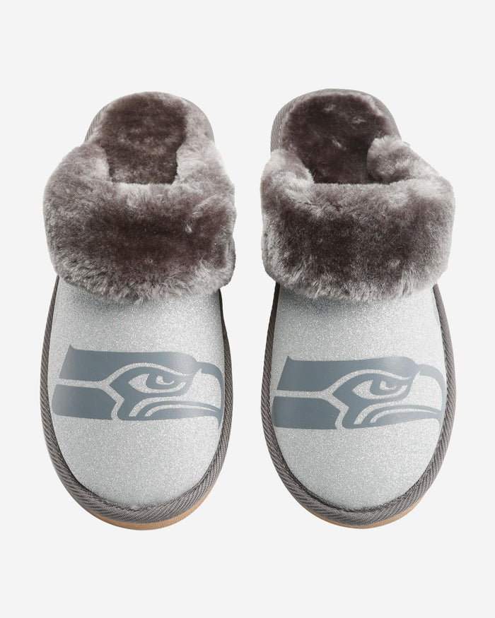 Seattle Seahawks Womens Glitter Open Back Fur Moccasin Slipper FOCO - FOCO.com