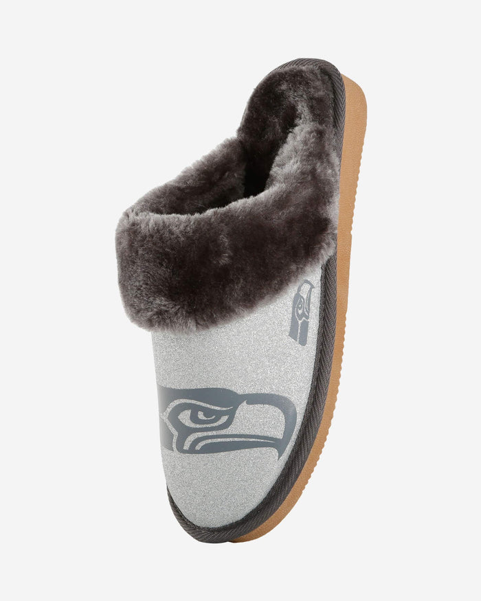Seattle Seahawks Womens Glitter Open Back Fur Moccasin Slipper FOCO - FOCO.com